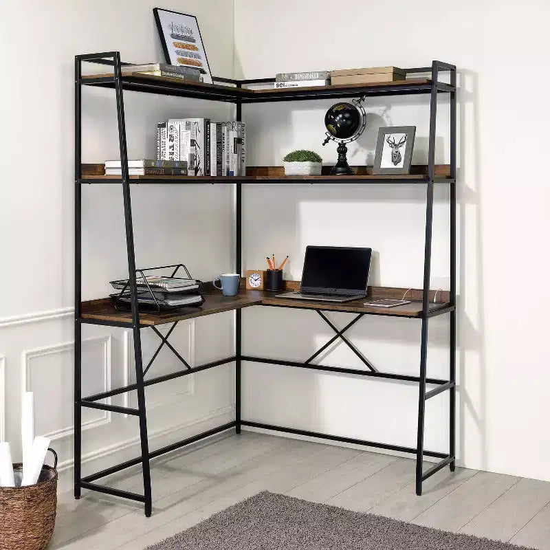 Bureau d'angle Clydebank avec bibliothèque et prise USB – HOMES: Inside + Out