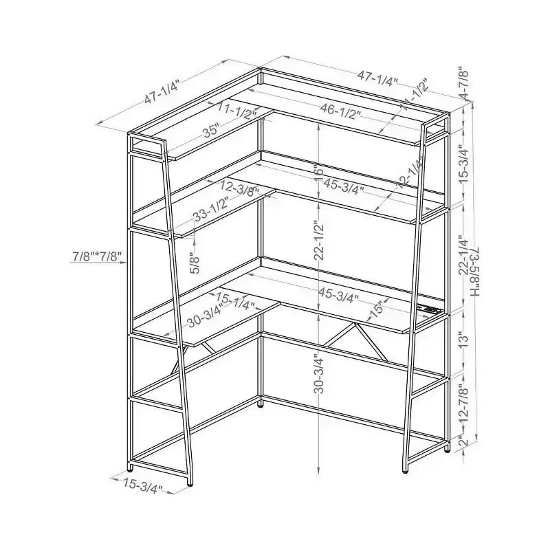 Bureau d'angle Clydebank avec bibliothèque et prise USB – HOMES: Inside + Out