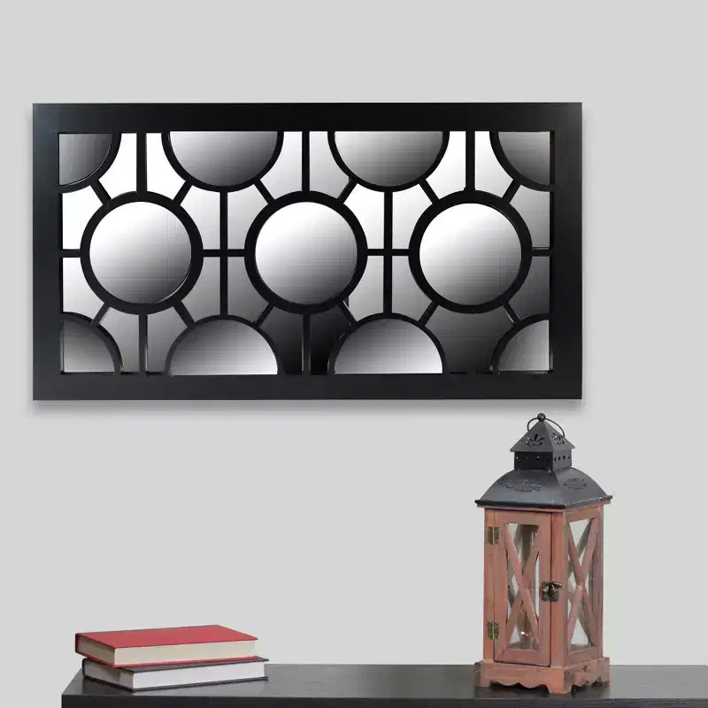 Miroir mural rectangulaire, cercles géométriques noirs, 64,7 cm, à suspendre horizontalement ou verticalement, décoration intérieure