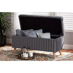 Hanley Velvet Fabric Upholstered and Wood Storage Ottoman - Baxton Studio