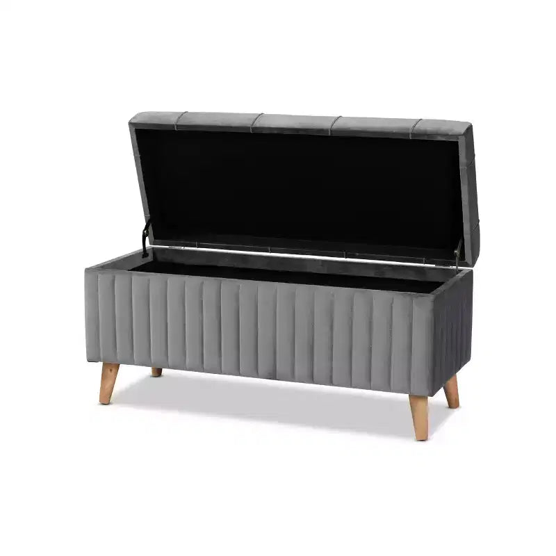 Pouf de rangement en velours et bois Hanley - Baxton Studio