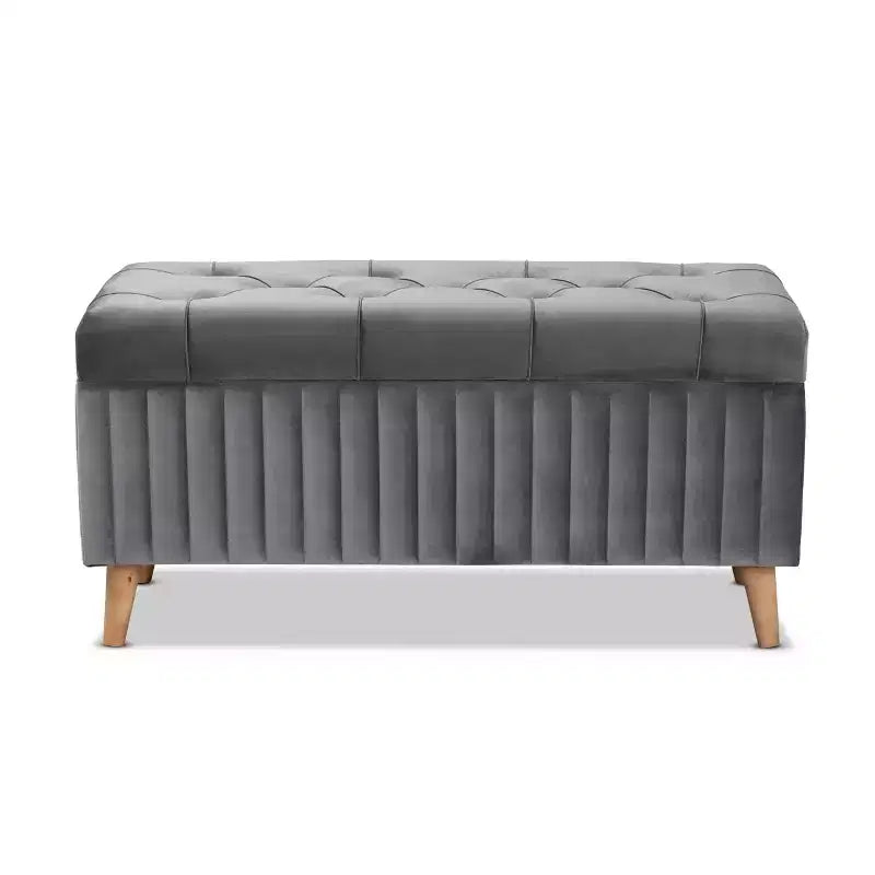 Pouf de rangement en velours et bois Hanley - Baxton Studio