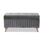 Pouf de rangement en velours et bois Hanley - Baxton Studio