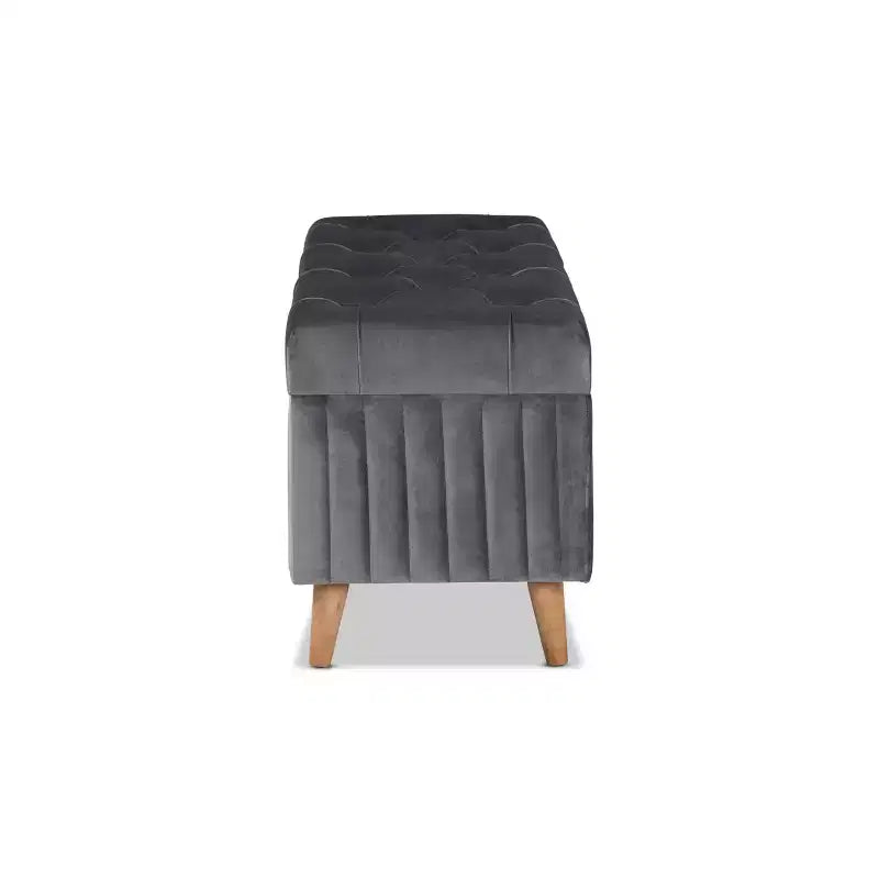 Pouf de rangement en velours et bois Hanley - Baxton Studio