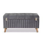 Pouf de rangement en velours et bois Hanley - Baxton Studio