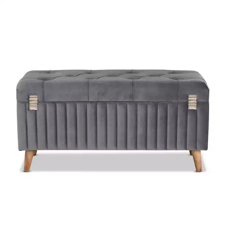 Pouf de rangement en velours et bois Hanley - Baxton Studio