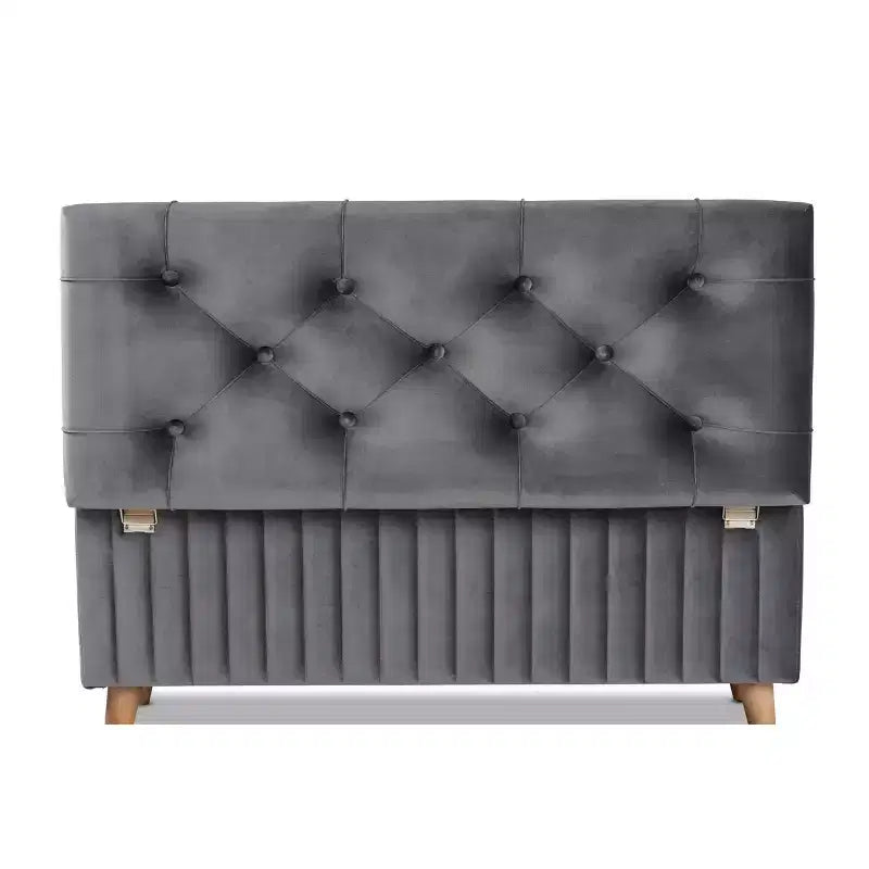 Pouf de rangement en velours et bois Hanley - Baxton Studio
