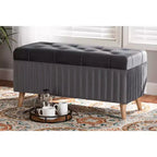 Pouf de rangement en velours et bois Hanley - Baxton Studio