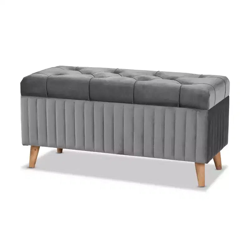 Pouf de rangement en velours et bois Hanley - Baxton Studio