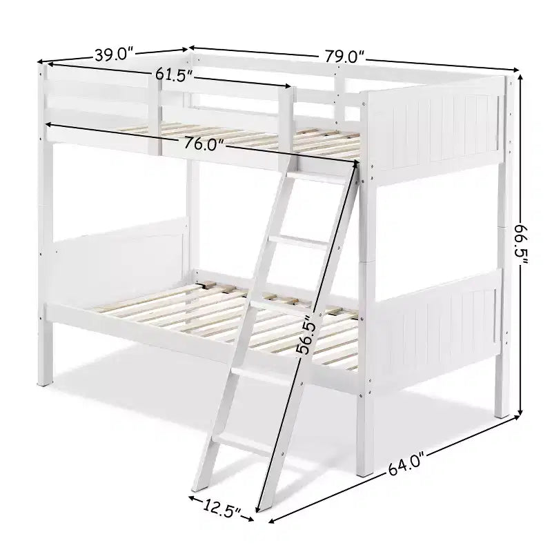 Lits superposés jumeaux convertibles en 2 lits individuels, lit superposé pour enfants en bois massif avec barrière de sécurité