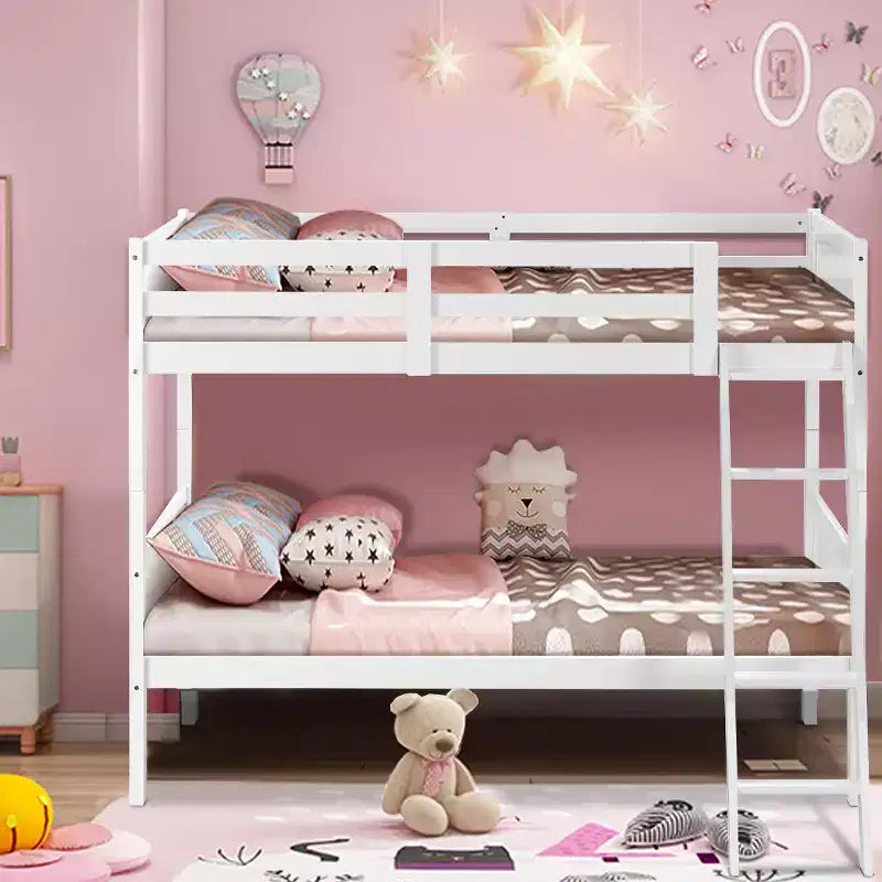 Lits superposés jumeaux convertibles en 2 lits individuels, lit superposé pour enfants en bois massif avec barrière de sécurité