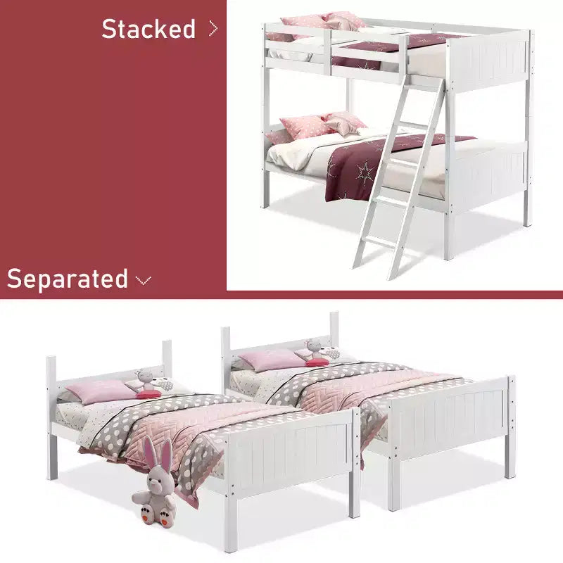Lits superposés jumeaux convertibles en 2 lits individuels, lit superposé pour enfants en bois massif avec barrière de sécurité