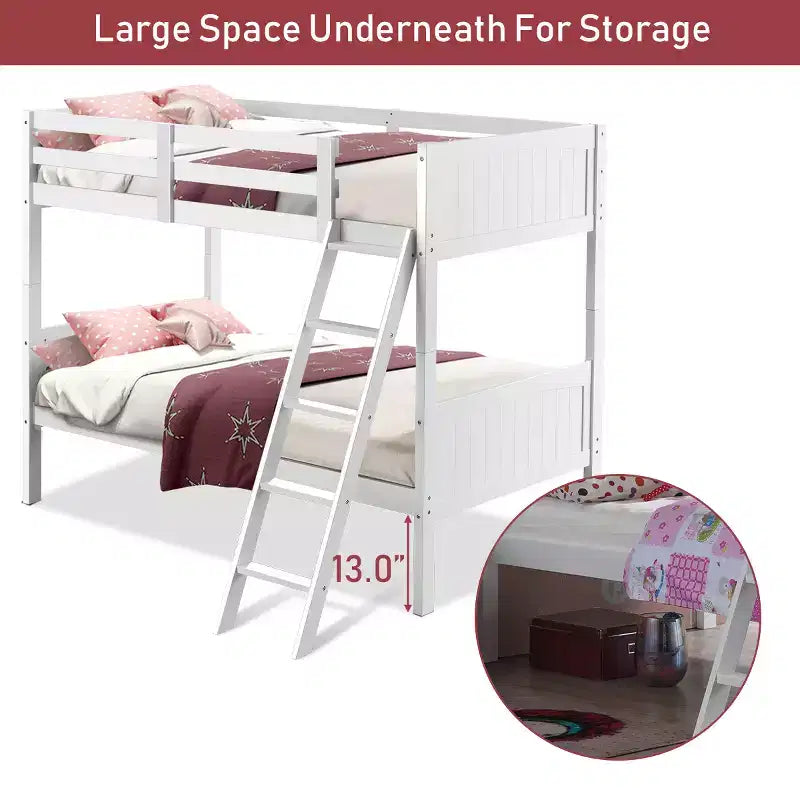 Lits superposés jumeaux convertibles en 2 lits individuels, lit superposé pour enfants en bois massif avec barrière de sécurité