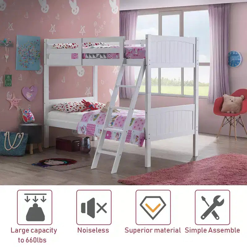 Lits superposés jumeaux convertibles en 2 lits individuels, lit superposé pour enfants en bois massif avec barrière de sécurité