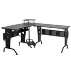 HOMCOM L-Shaped Corner Computer Office Desk Workstation with Elevated Shelf, Rolling Keyboard Tray, & Convenient CPU Stand