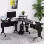 Bureau d'angle en L HOMCOM avec étagère surélevée, tablette coulissante pour clavier et support UC pratique