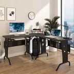 Bureau d'angle en L HOMCOM avec étagère surélevée, tablette coulissante pour clavier et support UC pratique