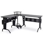 Bureau d'angle en L HOMCOM avec étagère surélevée, tablette coulissante pour clavier et support UC pratique