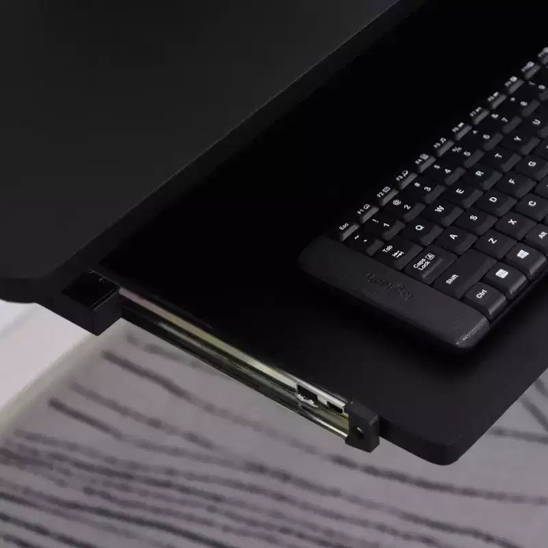 Bureau d'angle en L HOMCOM avec étagère surélevée, tablette coulissante pour clavier et support UC pratique