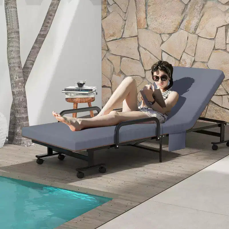 Lit pliant Costway Lit d'appoint réglable simple avec matelas jumeau, roues portables, marron/gris/blanc