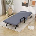 Lit pliant Costway Lit d'appoint réglable simple avec matelas jumeau, roues portables, marron/gris/blanc