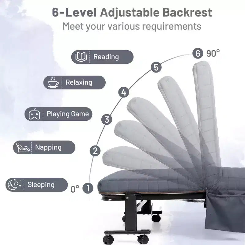 Lit pliant Costway Lit d'appoint réglable simple avec matelas jumeau, roues portables, marron/gris/blanc