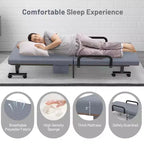 Lit pliant Costway Lit d'appoint réglable simple avec matelas jumeau, roues portables, marron/gris/blanc