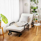 Lit pliant Costway Lit d'appoint réglable simple avec matelas jumeau, roues portables, marron/gris/blanc