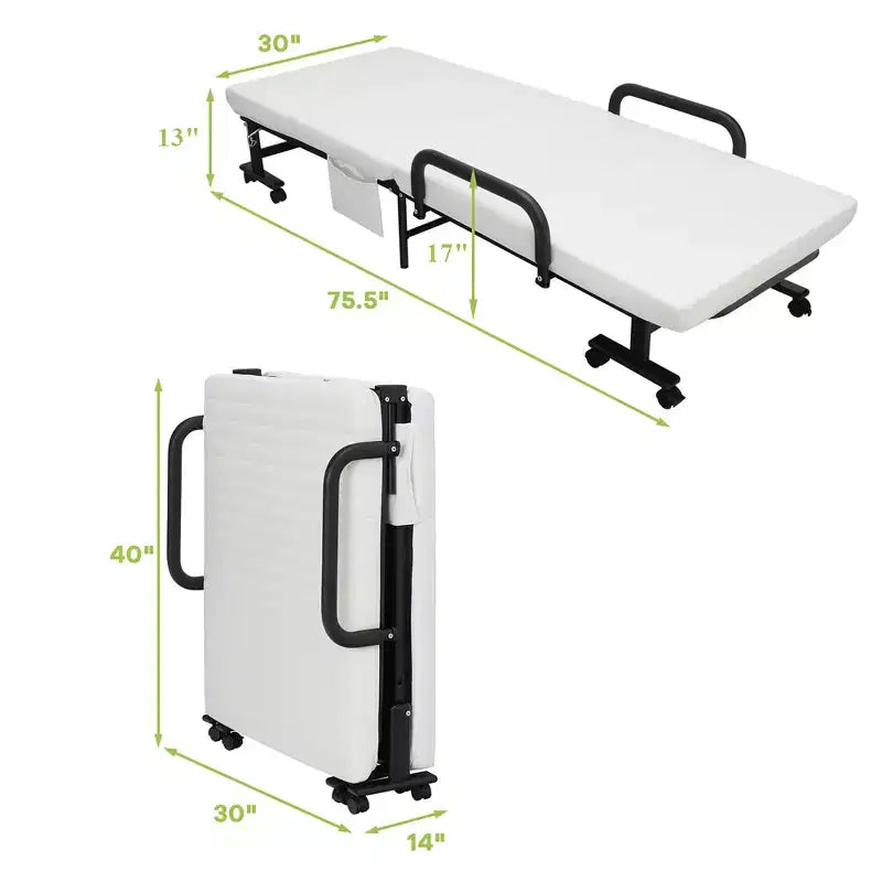 Lit pliant Costway Lit d'appoint réglable simple avec matelas jumeau, roues portables, marron/gris/blanc