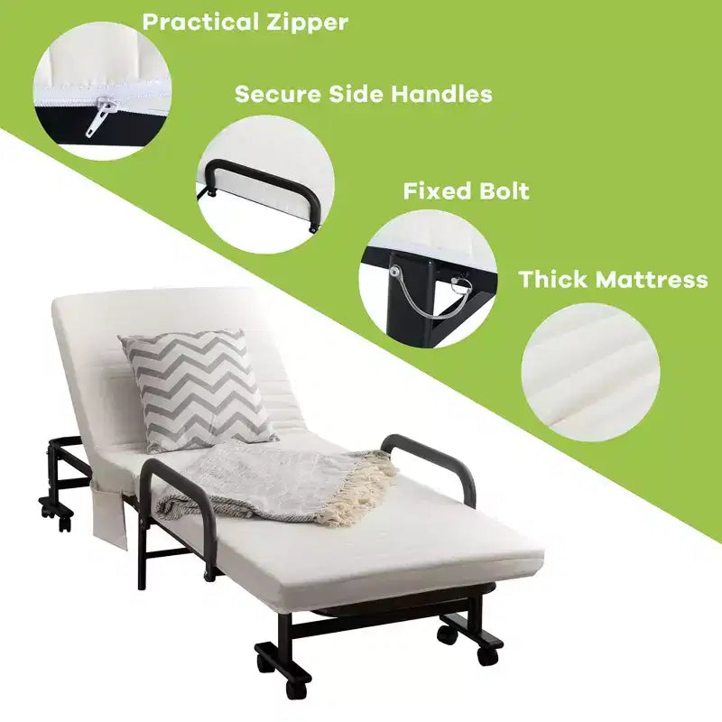 Lit pliant Costway Lit d'appoint réglable simple avec matelas jumeau, roues portables, marron/gris/blanc