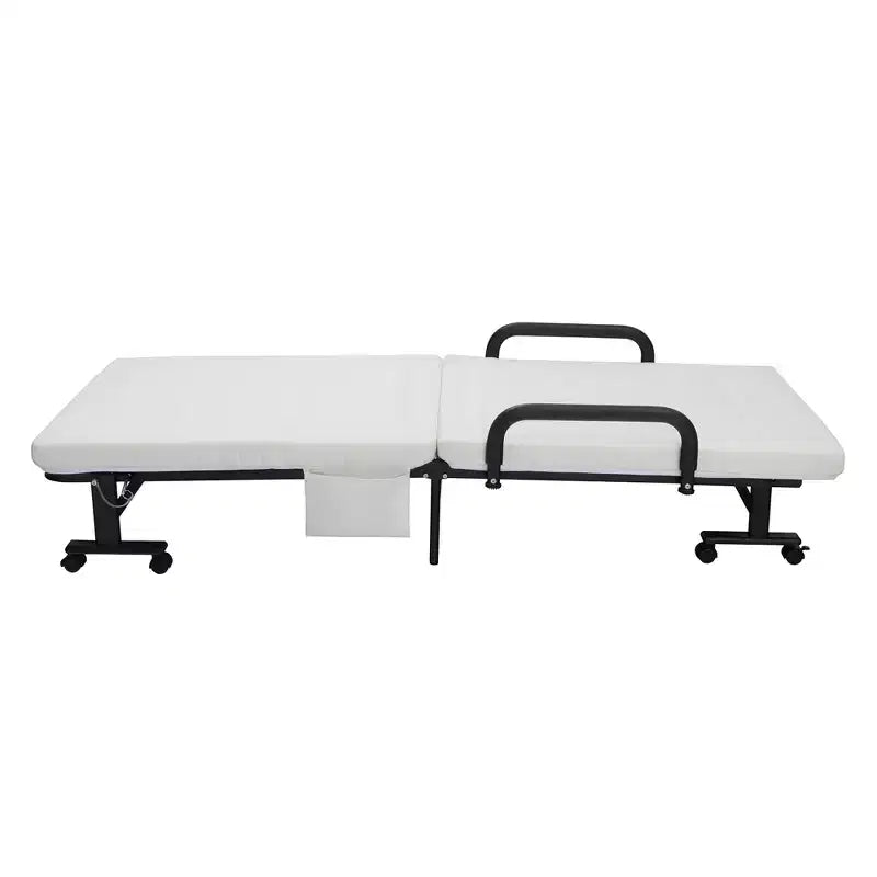 Lit pliant Costway Lit d'appoint réglable simple avec matelas jumeau, roues portables, marron/gris/blanc