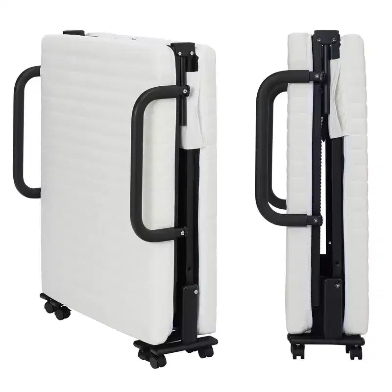 Lit pliant Costway Lit d'appoint réglable simple avec matelas jumeau, roues portables, marron/gris/blanc