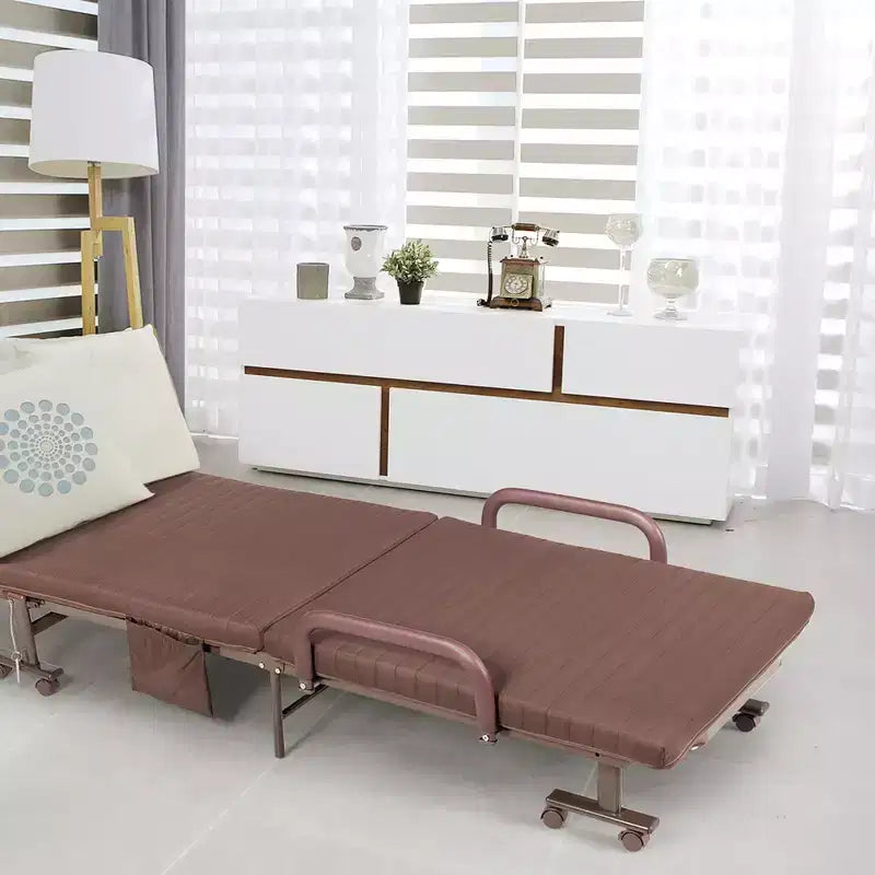 Lit pliant Costway Lit d'appoint réglable simple avec matelas jumeau, roues portables, marron/gris/blanc