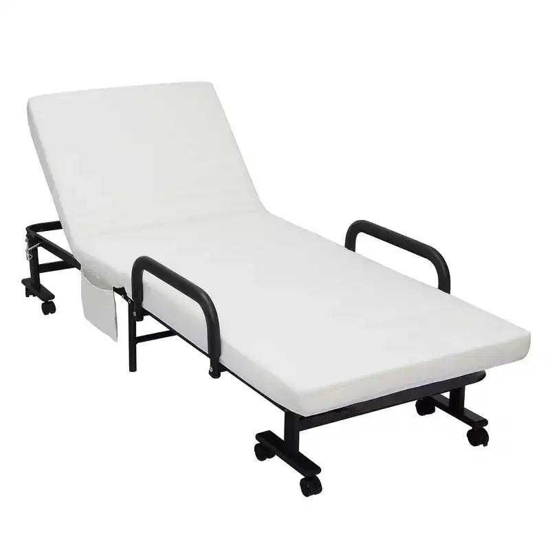 Lit pliant Costway Lit d'appoint réglable simple avec matelas jumeau, roues portables, marron/gris/blanc