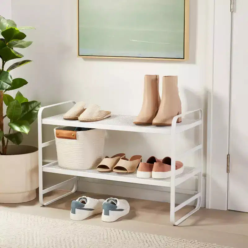 Étagère à chaussures 2 niveaux en maille métallique - Brightroom