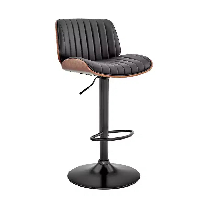 Brock Adjustable Counter Height Barstool with Faux Leather Seat Walnut Finish Back Steel Base - Armen Living