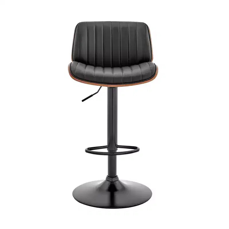 Tabouret de bar réglable Brock, hauteur comptoir, avec assise en similicuir, finition noyer, base en acier noir – Armen Living