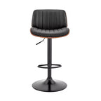 Tabouret de bar réglable Brock, hauteur comptoir, avec assise en similicuir, finition noyer, base en acier noir – Armen Living
