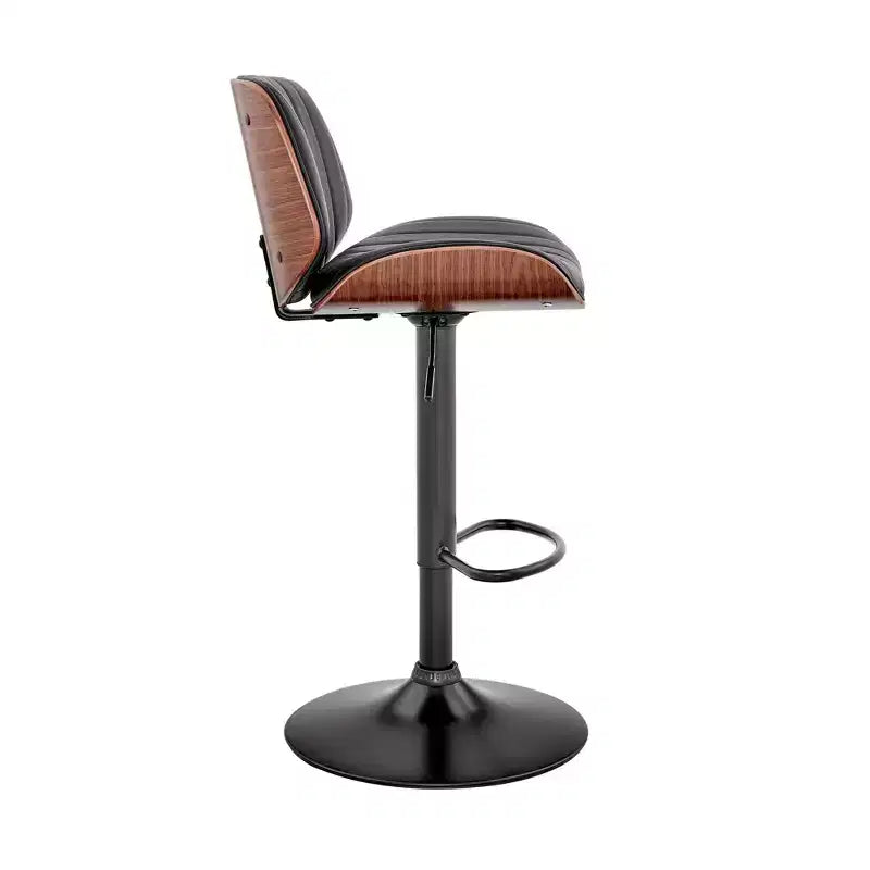 Tabouret de bar réglable Brock, hauteur comptoir, avec assise en similicuir, finition noyer, base en acier noir – Armen Living