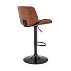 Tabouret de bar réglable Brock, hauteur comptoir, avec assise en similicuir, finition noyer, base en acier noir – Armen Living