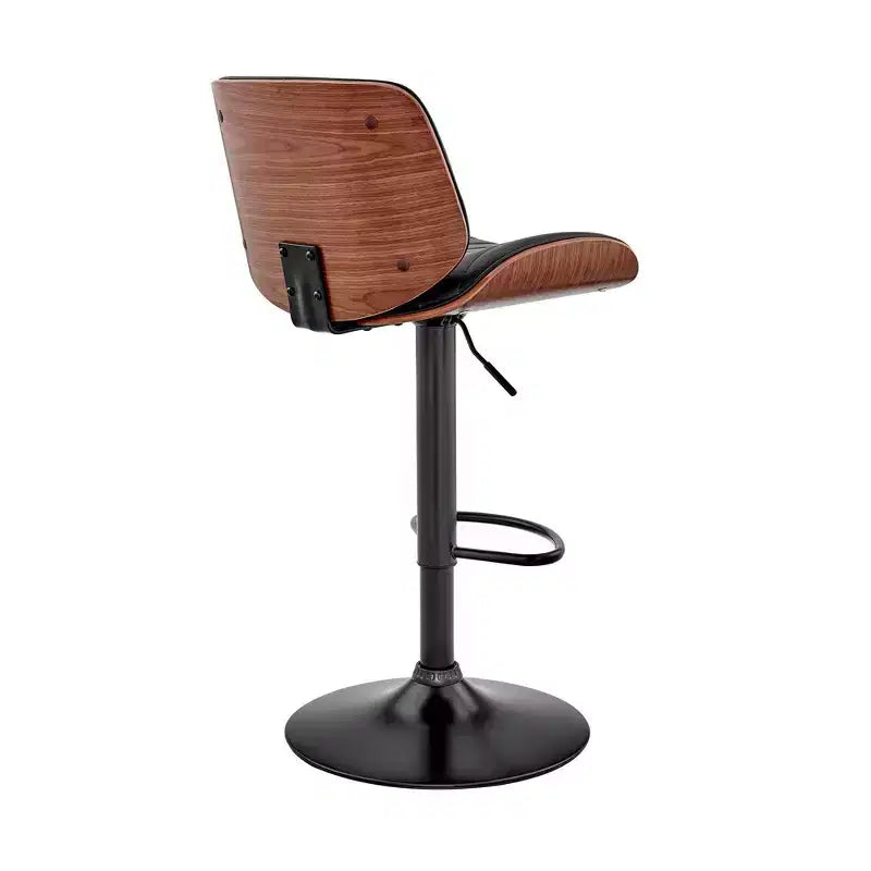 Tabouret de bar réglable Brock, hauteur comptoir, avec assise en similicuir, finition noyer, base en acier noir – Armen Living