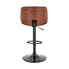 Tabouret de bar réglable Brock, hauteur comptoir, avec assise en similicuir, finition noyer, base en acier noir – Armen Living