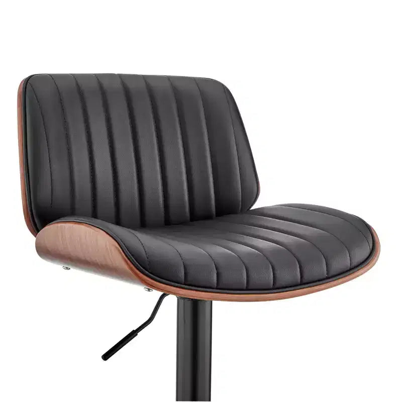 Tabouret de bar réglable Brock, hauteur comptoir, avec assise en similicuir, finition noyer, base en acier noir – Armen Living