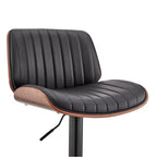 Tabouret de bar réglable Brock, hauteur comptoir, avec assise en similicuir, finition noyer, base en acier noir – Armen Living