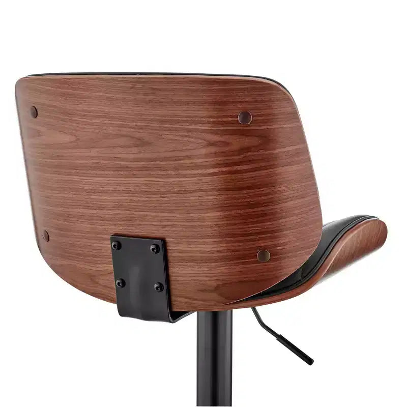 Tabouret de bar réglable Brock, hauteur comptoir, avec assise en similicuir, finition noyer, base en acier noir – Armen Living