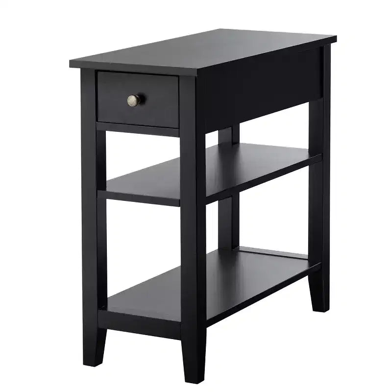 Costway Lot de 2 tables de chevet à 3 niveaux avec double étagère Noir