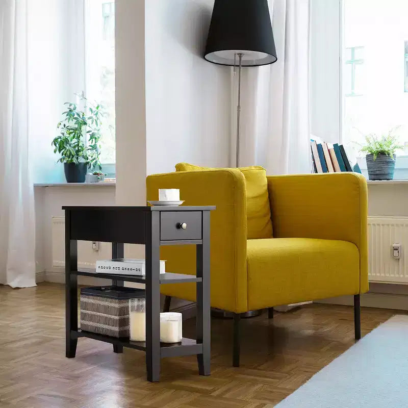 Costway Lot de 2 tables de chevet à 3 niveaux avec double étagère Noir