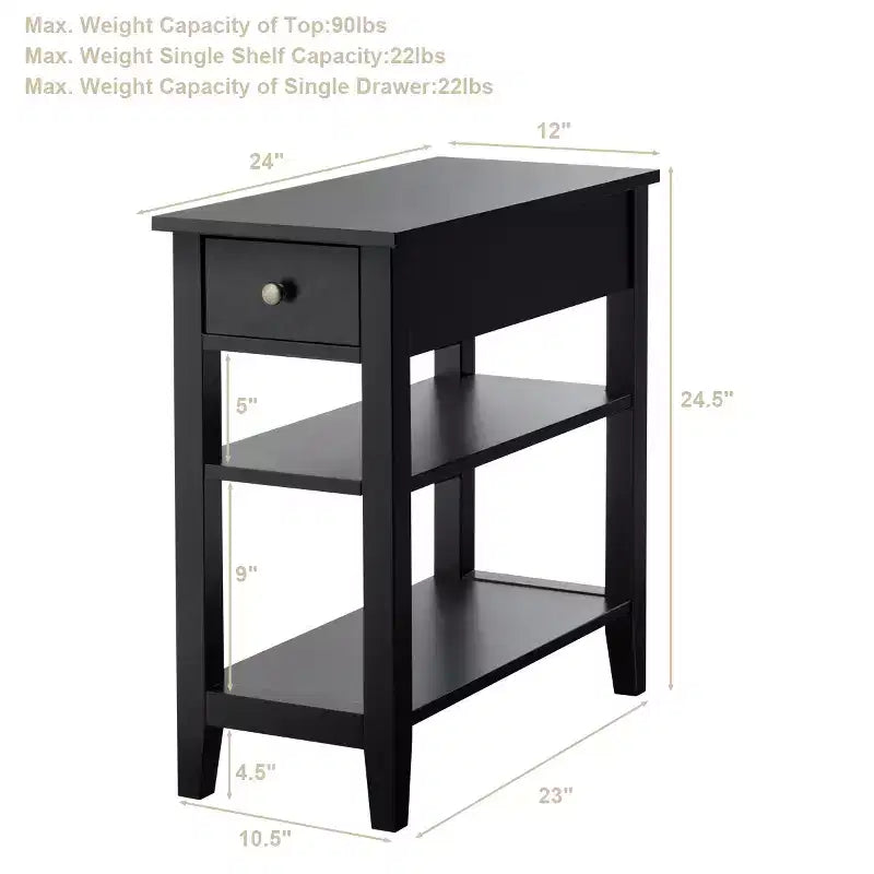 Costway Lot de 2 tables de chevet à 3 niveaux avec double étagère Noir