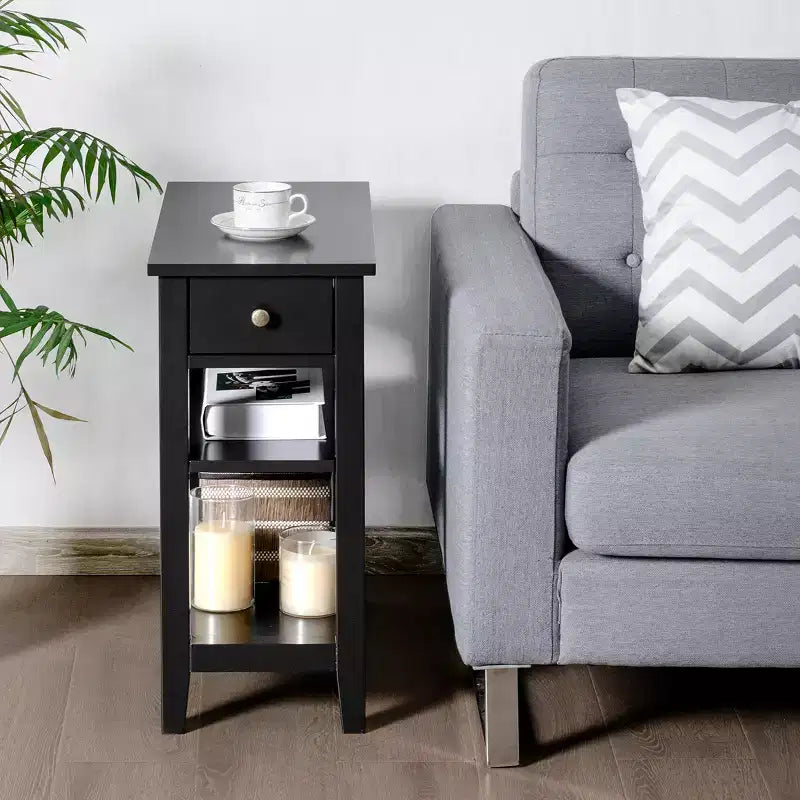 Costway Lot de 2 tables de chevet à 3 niveaux avec double étagère Noir