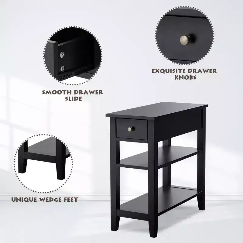 Costway Lot de 2 tables de chevet à 3 niveaux avec double étagère Noir